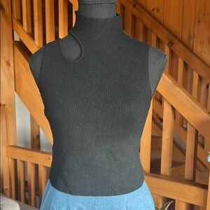Black Sleeveless Ribbed Turtleneck Top